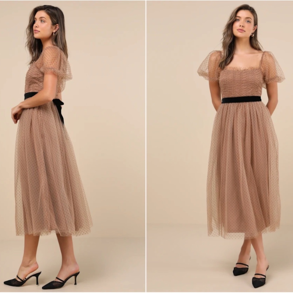 LULU's Sexy Wedding Elegant Boho Flowy Romantic Sweet Swiss Dot Tulle Chic Midi - Picture 6 of 8